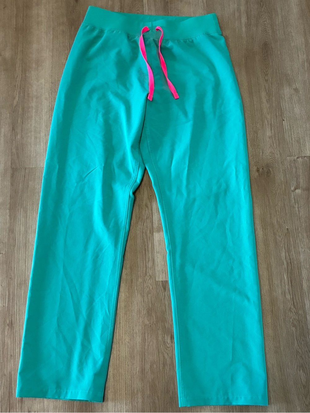 Figs Technical Collection Women’s Teal Pants with Hot Pink Drawstring Size M